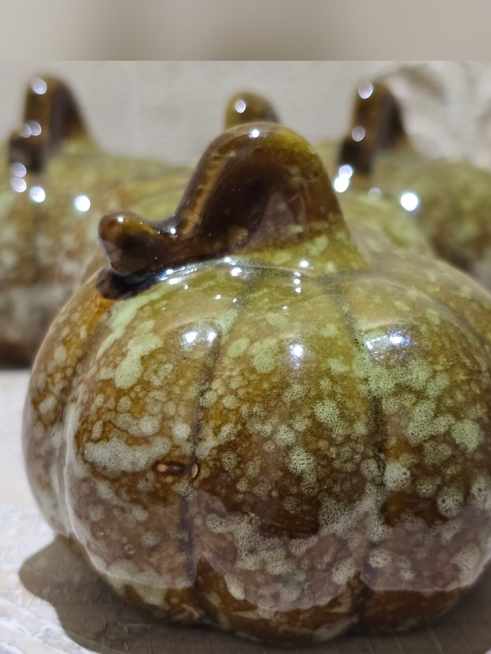 Handcrafted Ceramic Pumpkin Sculpture - Olive Green